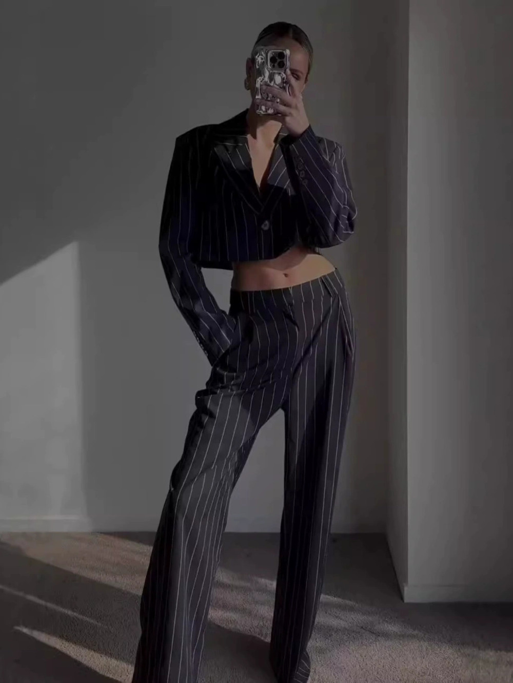 Zara Striped Cropped Suit Quiet Office Wear